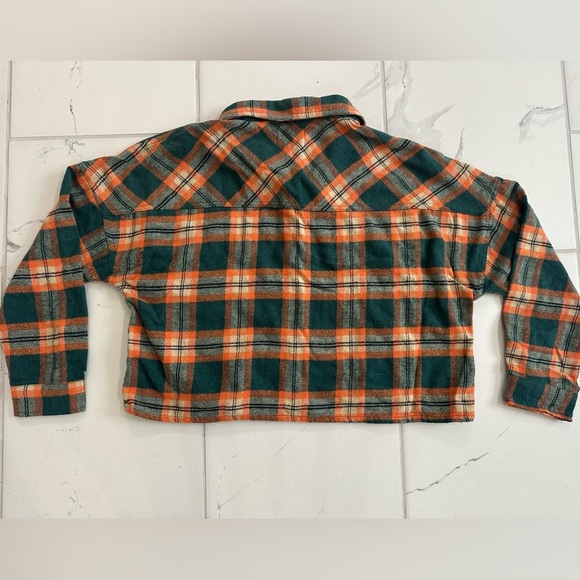 Mila And Tiff Cropped Plaid Flannel Shacket Button Down Long Sleeve Large Orange - Picture 3 of 7